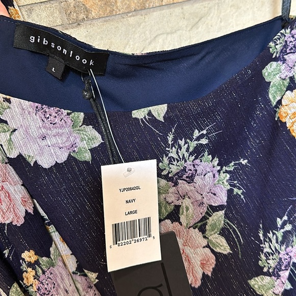 One shoulder long sleeve floral top with tie at waist - Picture 3 of 3